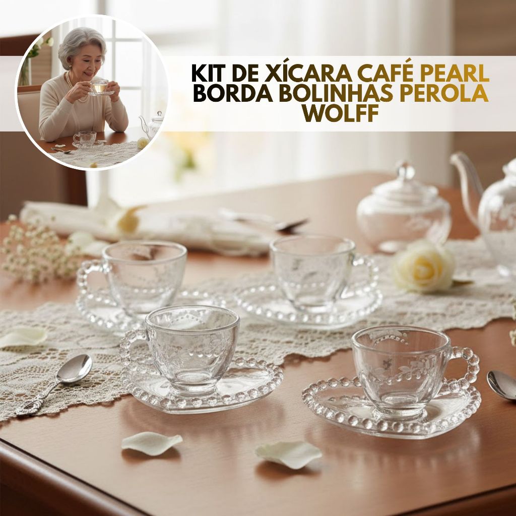 Kit Pearl C/ Pires Coração e Redondo Wolff Lyor JG 4 e 6 Xícaras Chá Café 85ml / 170 ml / Chá 180ml em Oferta na Shopee