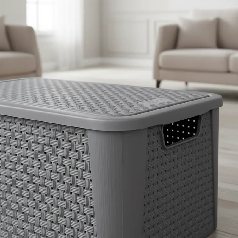 Kit 3 x Caixas Organizadora Rattan 18 Litros Cesto Organizador Multiuso Plastico Reforçado Com Tampa — imagem 2 de 2