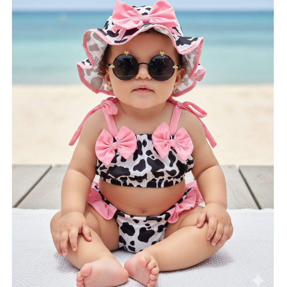 Conjunto Banho De Sol Moda Praia Bebê Cropped Chapéu + Calcinha Várias Estampas Moda Verão Proteção em Oferta na Shopee