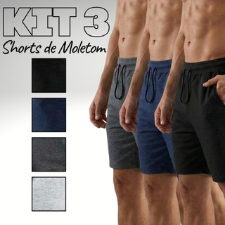 Kit 3 Bermudas Shorts Academia De Moletom Premium Masculina Esporte Com Bolso E Elastico.