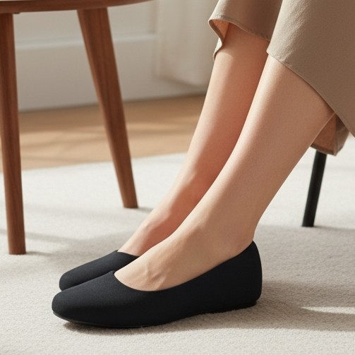 Sapatilha Preto Nobuck Bico Redondo Confortável Macio feminino Moderno Classico