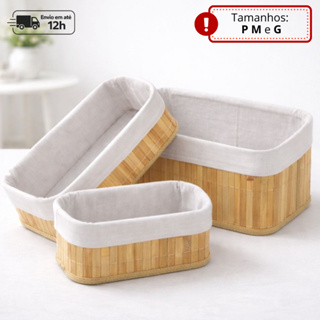 Cesto Organizador de Bambu Multiuso Forro Organizador Objetos Quarto Roupa Banheiro em Oferta na Shopee
