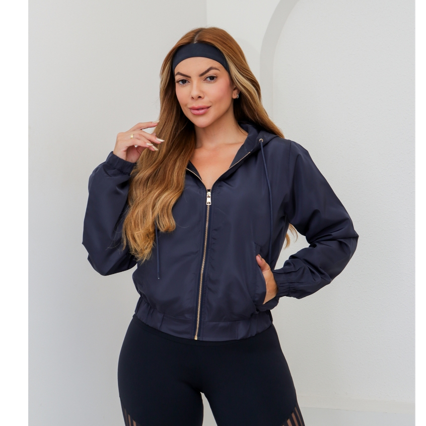 Jaqueta Bomber Feminina Forrada Corta Vento Capuz e Zíper Manga Longa 3RD SD901
