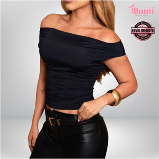 Blusa Feminina Ombro a Ombro Básica em Suplex Premium Elegante Casual Segunda Pele Manguinha em Oferta na Shopee