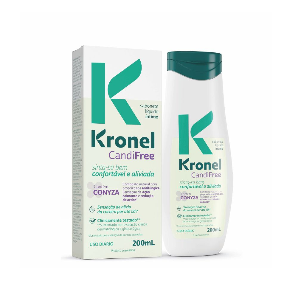 Sabonete Líquido Íntimo Kronel CandiFree 200mL Conforto Feminino Uso Diário Sensação Alívio