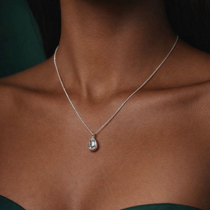 Colar Prata 925 Ponto de Luz Gota Transparente Clássico Feminino