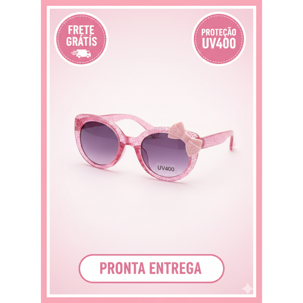 Óculos de Sol Infantil Menina Glitter Com Laço Charmoso - Proteção UV400 Estilo Blogueirinha