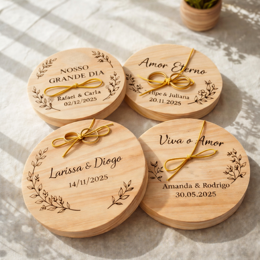 PORTA ALIANÇA PERSONALIZADO PARA CASAMENTO DE MADEIRA COM ENVIO IMEDIATO