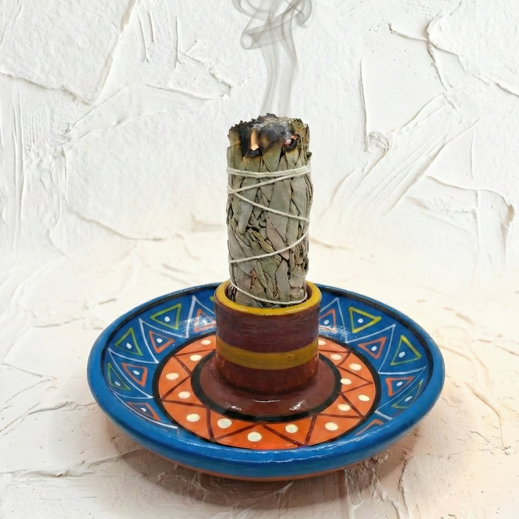 Imagem Bastão de Ervas Sálvia + Incensario Ceramica Ervas Naturais Cores Diversas