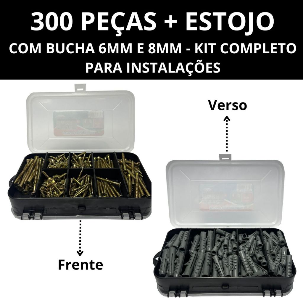 Kit 300 Peças Parafuso e Bucha 6mm e 8mm Com Maleta Organizadora - O Jogo Mais Usado para Instalações e Casa em Oferta na Shopee