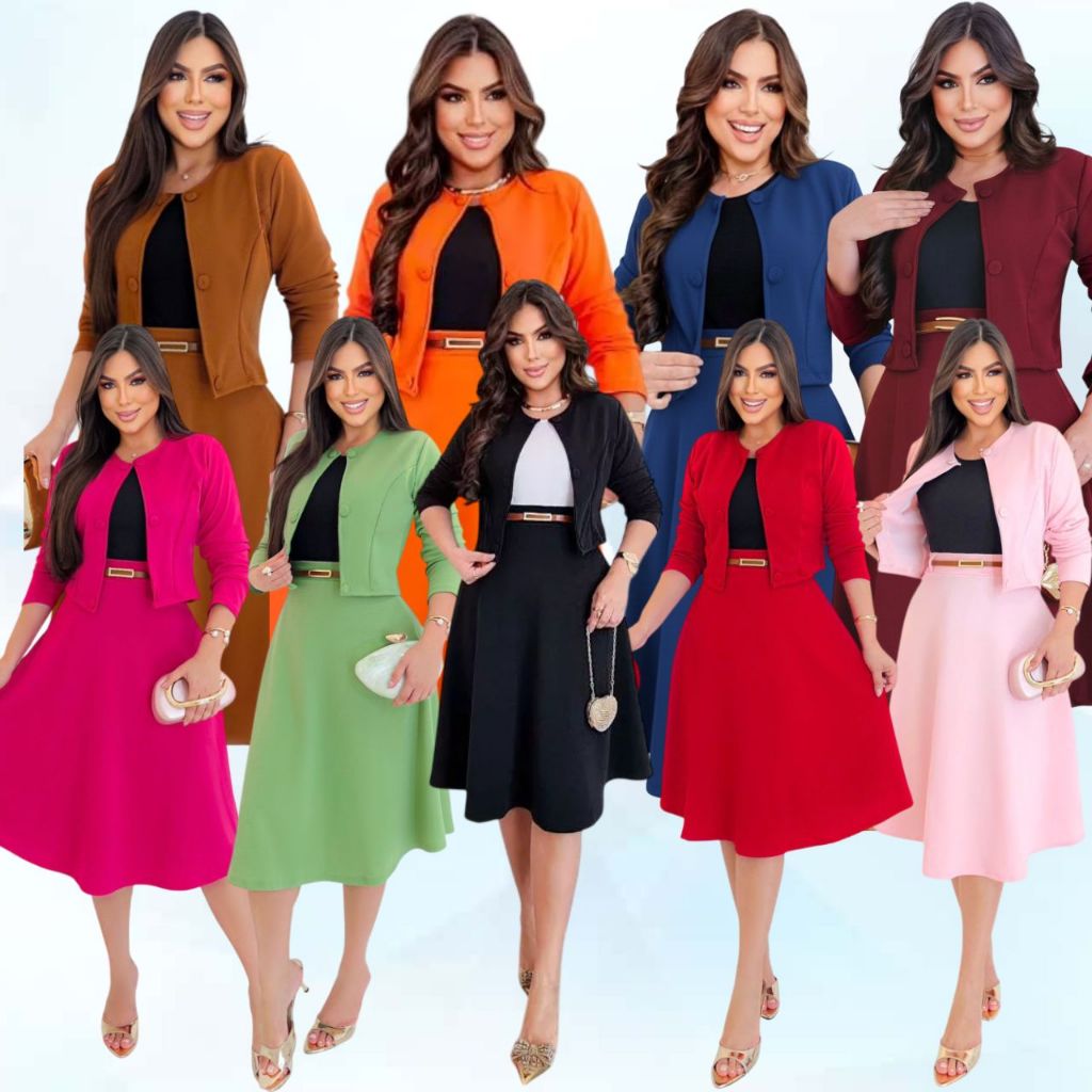 CONJUNTO 4 PEÇAS: BLAZER 6 BOTÕES, SAIA, CAMISETA E CINTO MODA EVANGÉLICA, CONGRESSO CULTO PLUS SIZE em Oferta na Shopee
