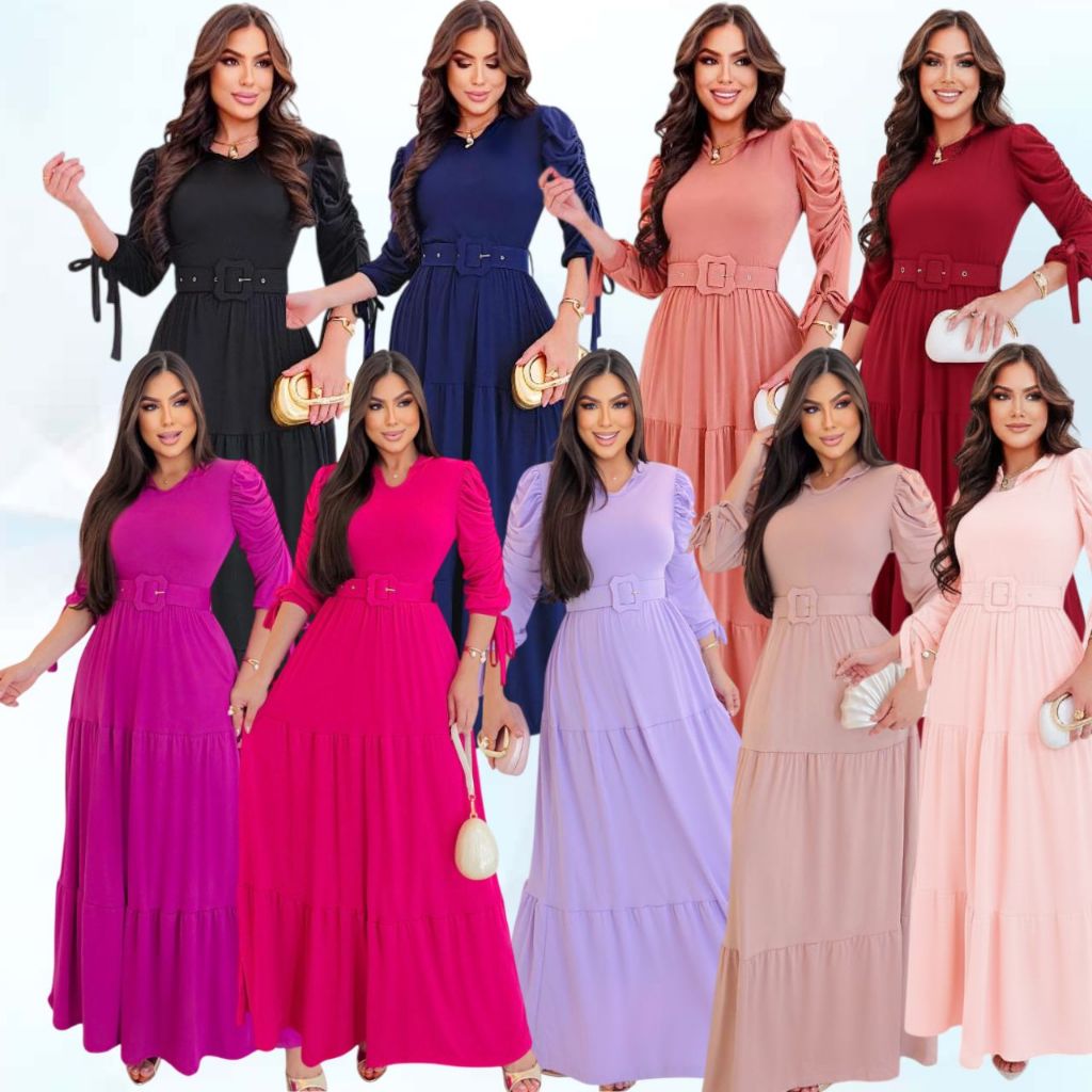 VESTIDO LONGO EM MALHA SUEDE COM CINTO MODA EVANGELICA MODA CRISTÃ CONGRESSO CULTO PLUS SIZE em Oferta na Shopee