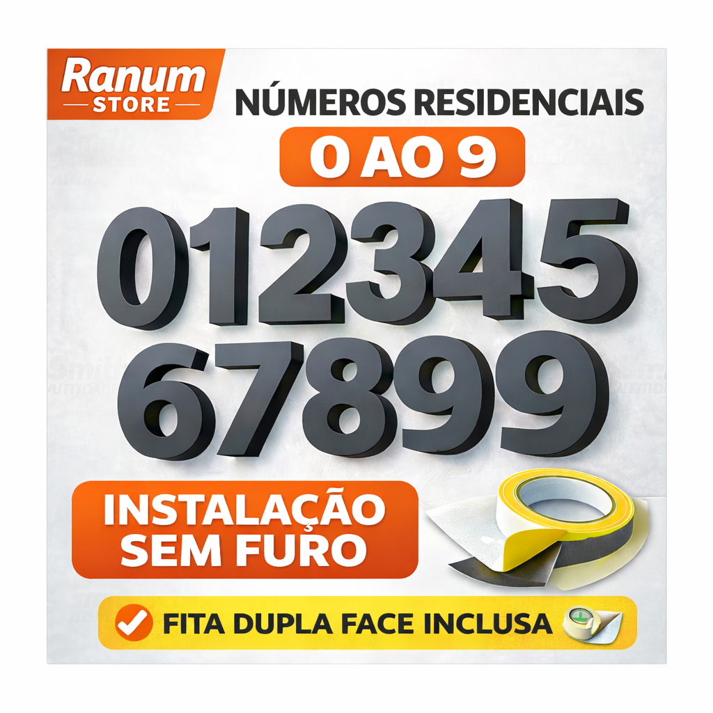 Número Residencial para Casa 0 ao 9 Sem Furo Autocolante com Fita Dupla Face