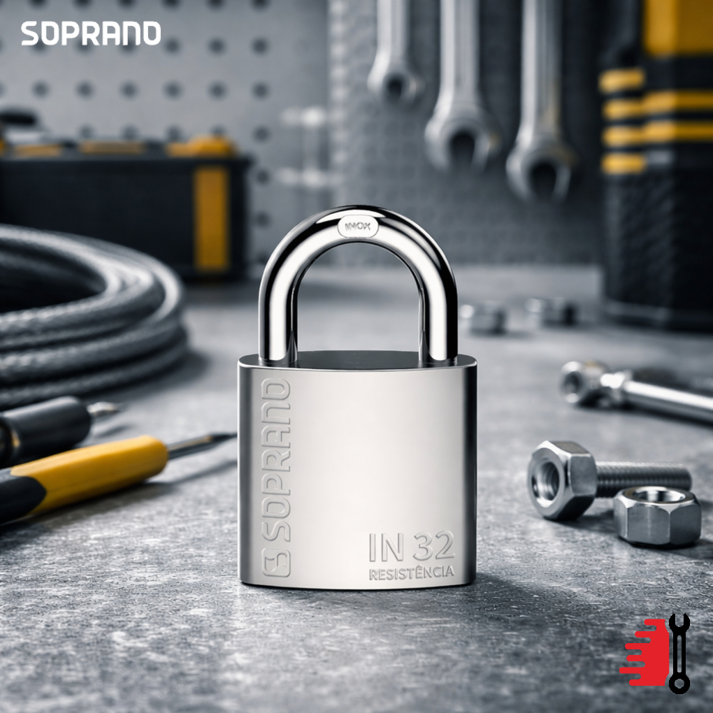 Cadeado De Inox Soprano IN32 32 mm Escovado Alta Segurança Resistente Anticorrosão