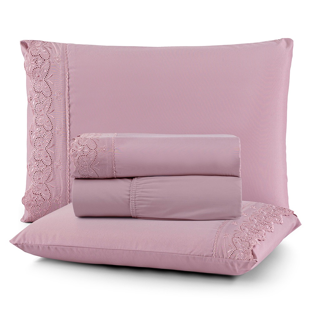 Lençol Solteiro/Casal/Queen/King Percal 400 Fios Jogo de Cama Bordado Inglês Macio 3 e 4 Peças