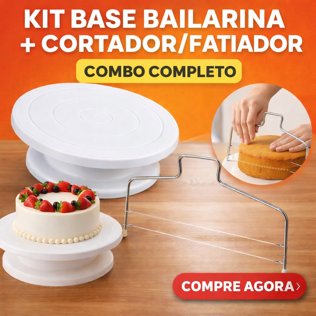 Kit Confeitaria Base Bailarina E Cortador De Bolo Duas Linhas Decoração Cozinha