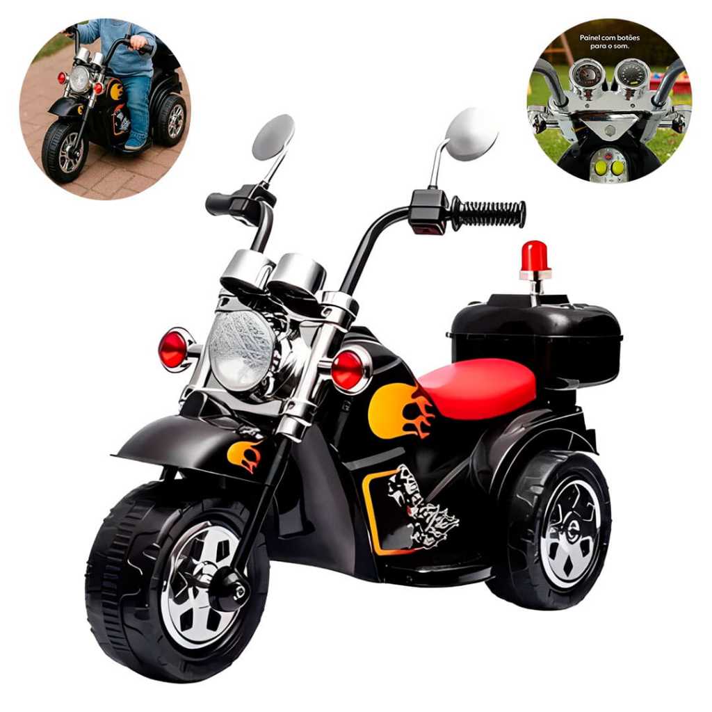 Moto Elétrica Infantil Menino Com Som 6v Preta Domni em Oferta na Shopee