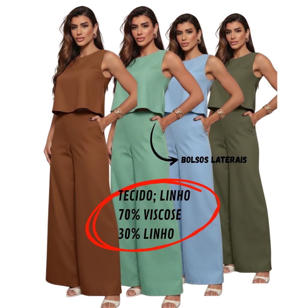 Conjunto Alfaiataria Social Feminino Calça e Blusa Em Linho em Oferta na Shopee