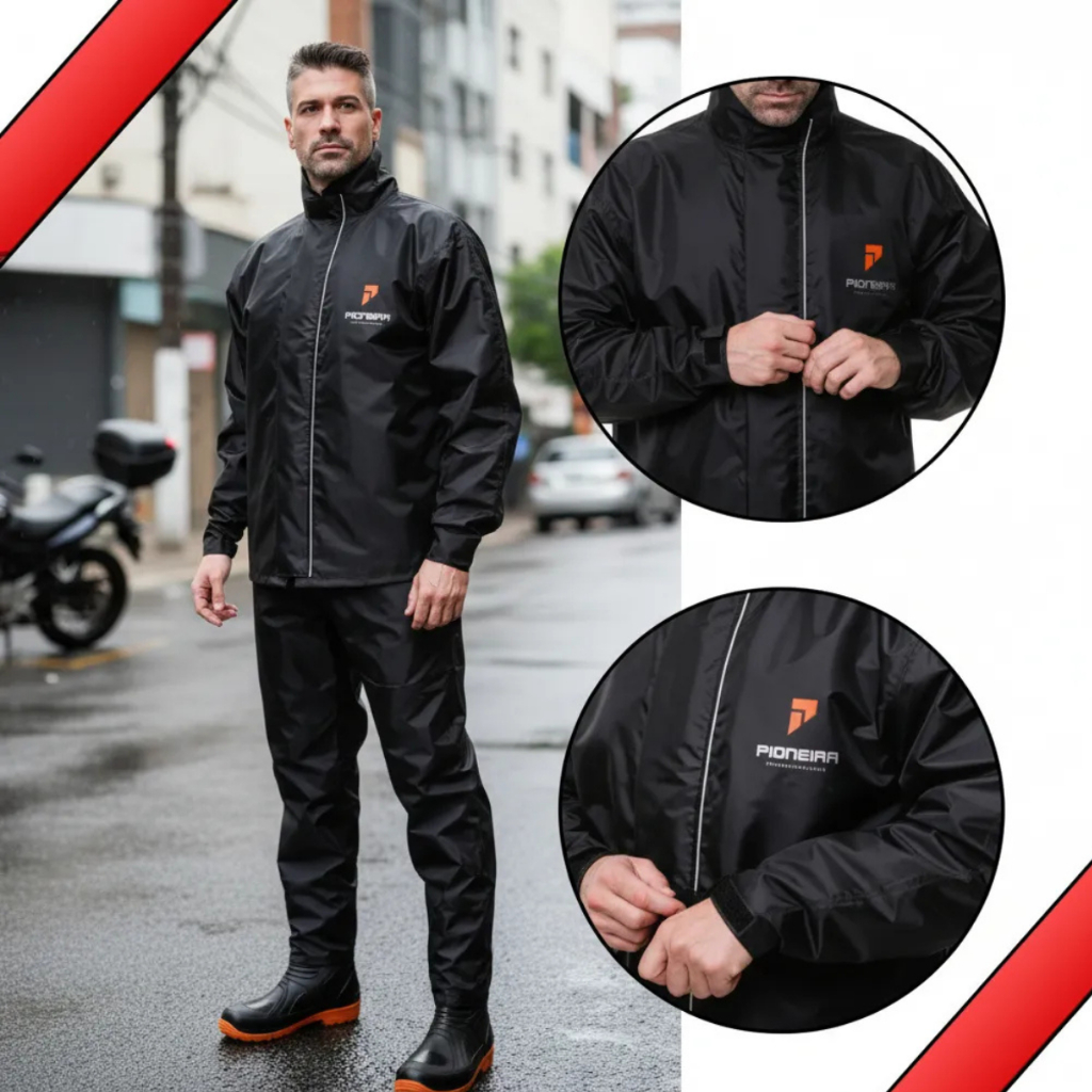 Capa Roupa Chuva Conjunto Nylon Impermeavel Pioneira Motoqueiro Moto Emborrachada Reforçada