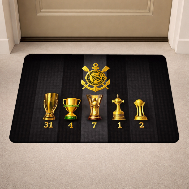 Tapete de Porta Antiderrapanete - Time de Futebol - Taças - Corin - Entrada - 40x60 - Gavião