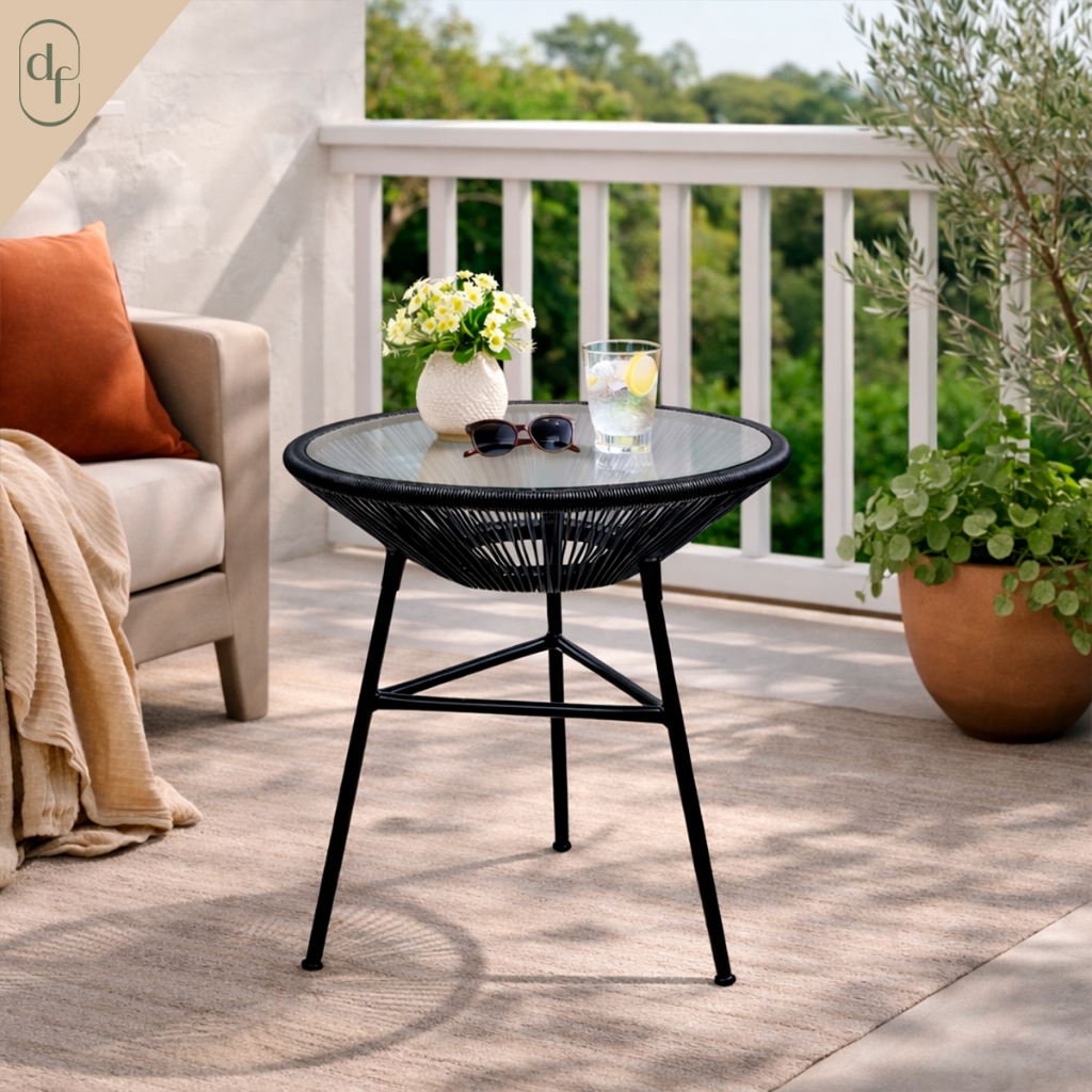 Mesinha de Centro Apoio Lateral Acapulco Fibra Sintética com Tampo Vidro Área Churrasco Lazer Jardim em Oferta na Shopee