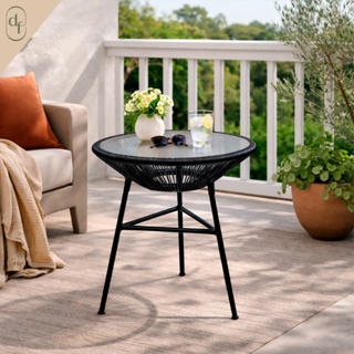 Mesinha de Centro Apoio Lateral Acapulco Fibra Sintética com Tampo Vidro Área Churrasco Lazer Jardim em Oferta na Shopee