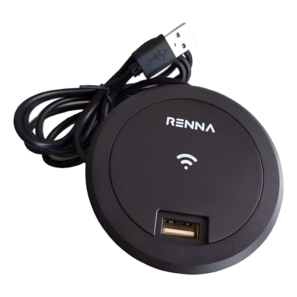 Carregador Indução Wireless 10w Preto Embutir Com USB Renna Para Mesa Bancada