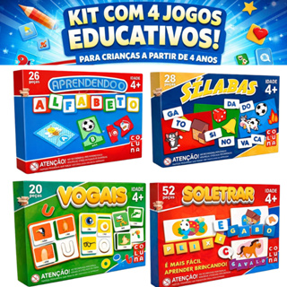 Kit 4 Jogos Educativos e Pedagógicos Vogais Sílabas Soletrar Alfabeto 4 anos Alfabetização Pais e Filhos em Oferta na Shopee
