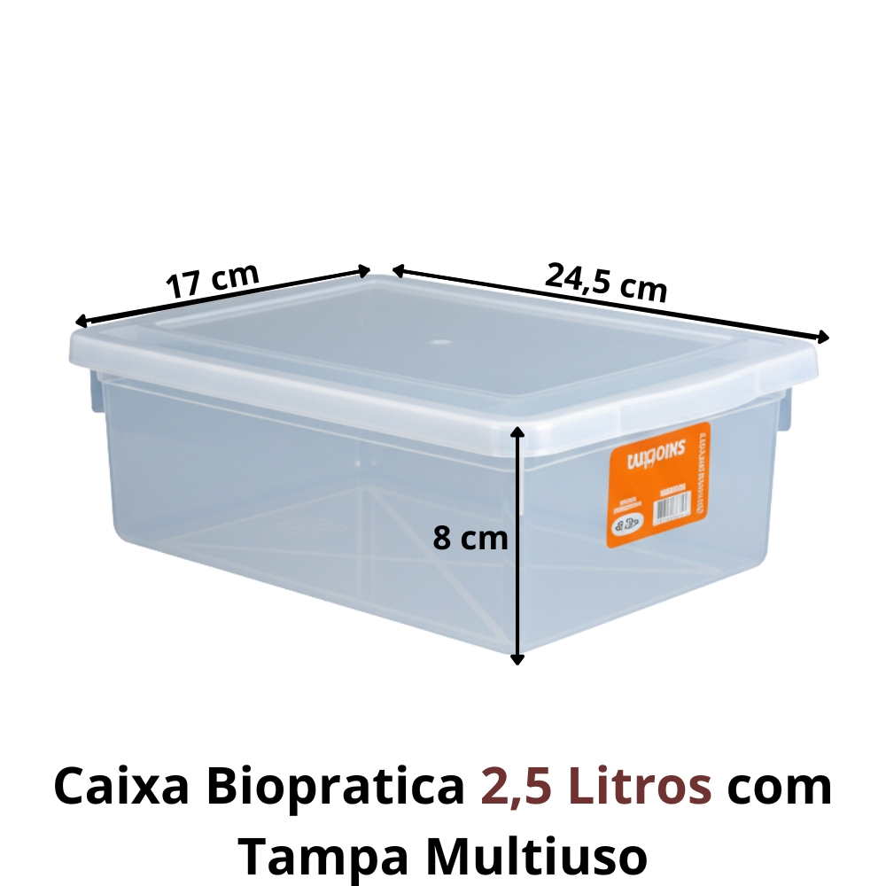 Kit de 3 Caixas Plásticas De 2,5l Multiuso Organizadoras De Casa Transparente — imagem 2 de 2