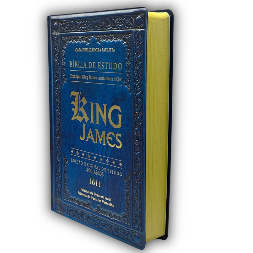 Bíblia Sagrada Pentecostal De Estudo King James Atualizada Capa Dura PPM Letra Gigante Couro Azul