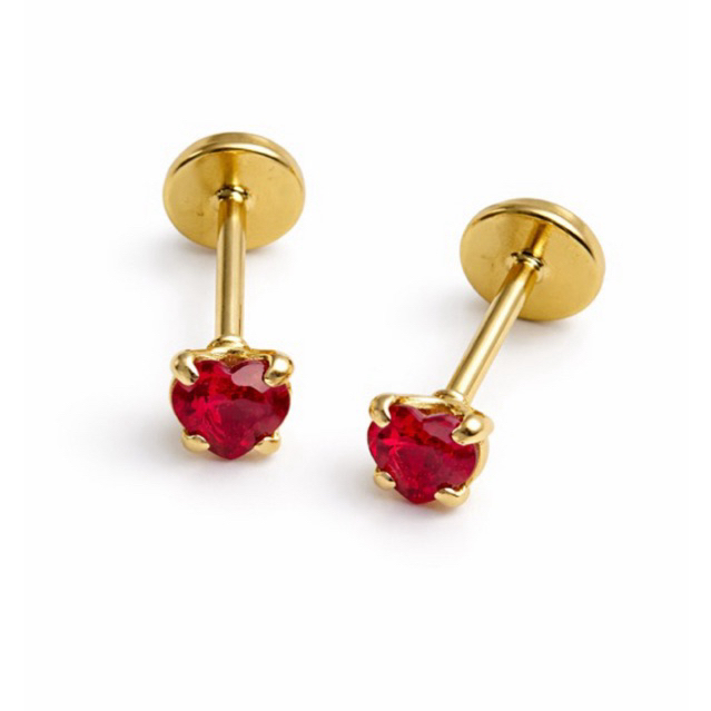 Brinco Infantil Coração Vermelho 4mm Banho em Ouro 18k Tarraxa Baby