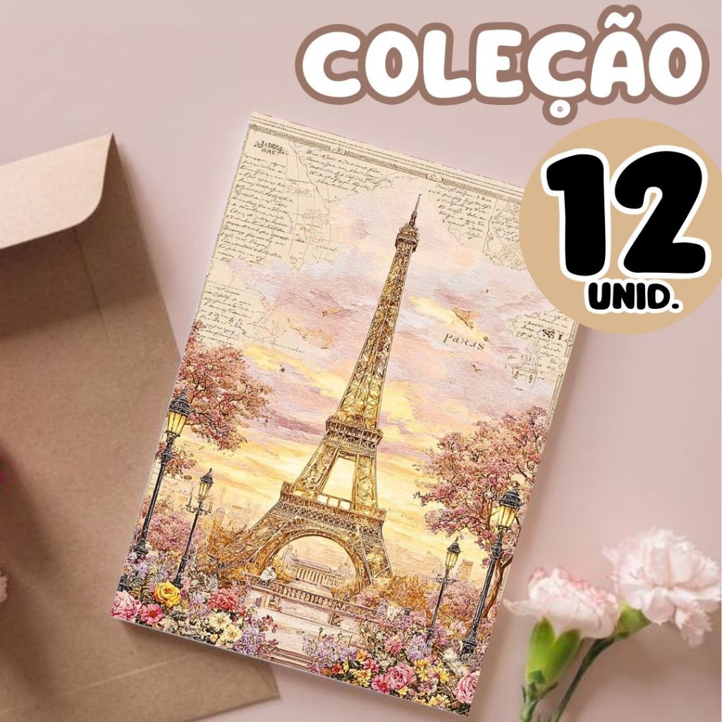 ❤️ Papel de Carta Decorado Vintage | 12 Folhas 90g | Estilo Retrô Paris em Oferta na Shopee