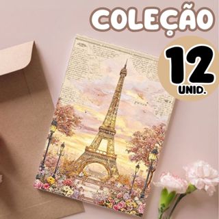 ❤️ Papel de Carta Decorado Vintage | 12 Folhas 90g | Estilo Retrô Paris em Oferta na Shopee