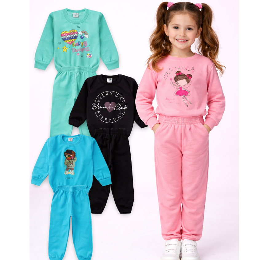 Conjunto Moletom Flanelado Infantil Feminino Menina Sem Capuz Tamanho 1 2 3 4 6 8