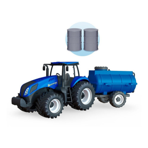 Trator Brinquedo Miniatura Infantil New Holland T8 Com Carretinha Cor Tanque Usual Brinquedos