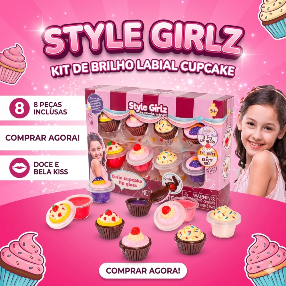 8 Cupcake Gloss Car Estilo Girls Infantil Kids Hidratante Labial Batom Labios