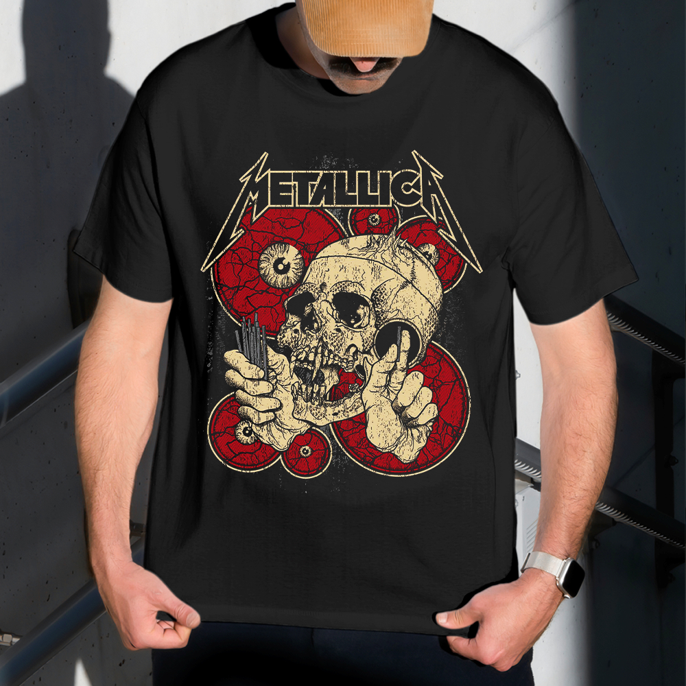 Camiseta Masculina Estampa Metallica Caveira 100% Algodão Estilo Conforto Diário Do Tamanho P ao GG