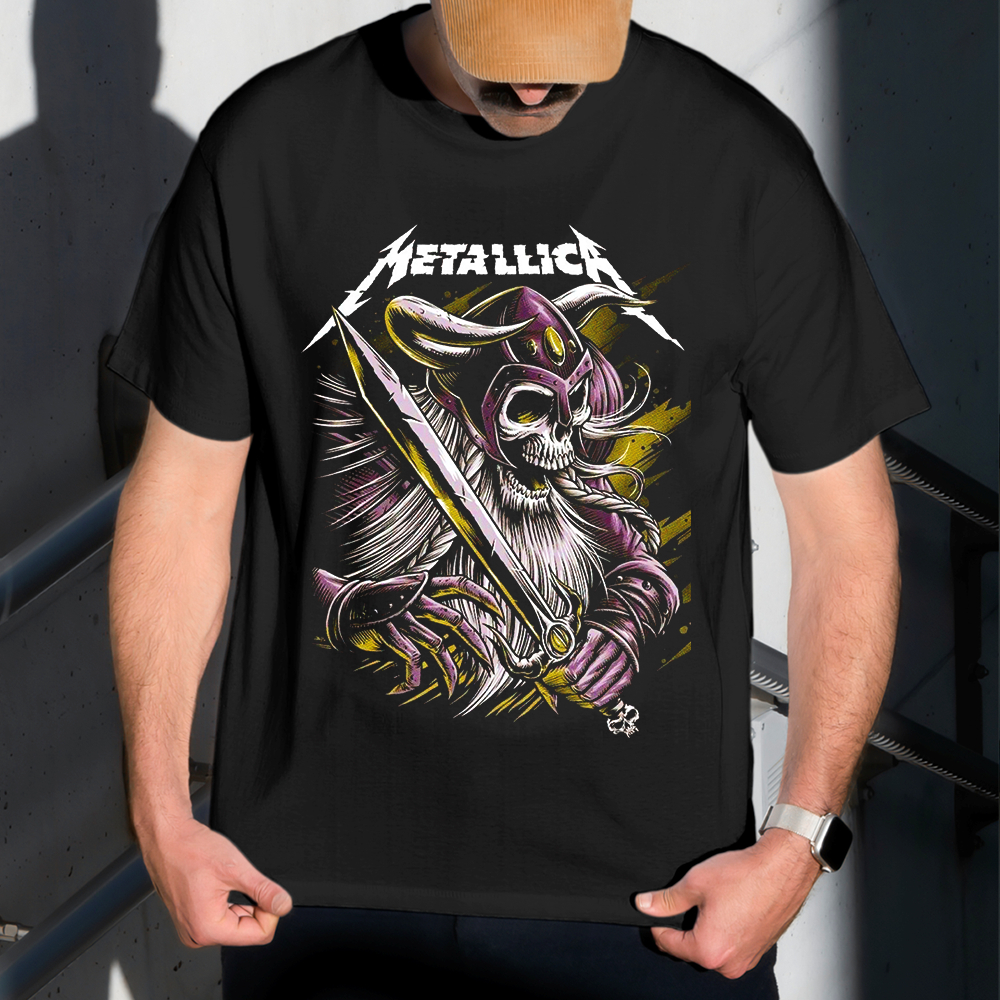 Camiseta Masculina Estampa Metallica Esqueleto 100% Algodão Estilo Conforto Diário Do Tamanho P ao GG