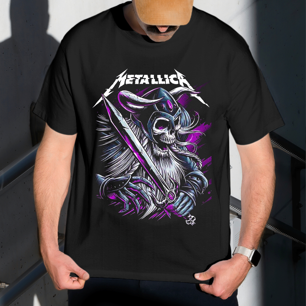 Camiseta Masculina Estampa Metallica Roxo 100% Algodão Estilo Conforto Diário Do Tamanho P ao GG