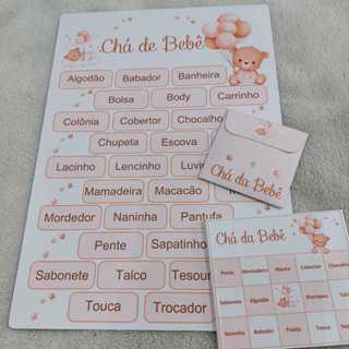 Kit Bingo Chá de Bebê - Ursinha Balões (rosa com marrom) em Oferta na Shopee