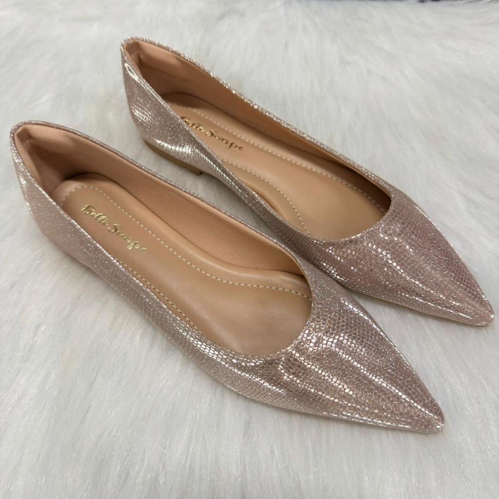 Sapatilha Casual Bico Super Alongado Confortável Confort Festa Elegante Chic Craquelado Importado