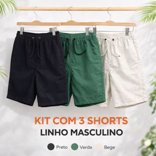 Kit 3 Shorts De Linho Masculino - Estilo e Conforto Para Seu Dia a Dia em Oferta na Shopee