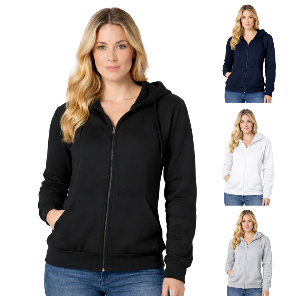 Blusa de Frio Feminino Moletom Quentinho Confortável Com Ziper Capuz 100 % Algodão Inverno