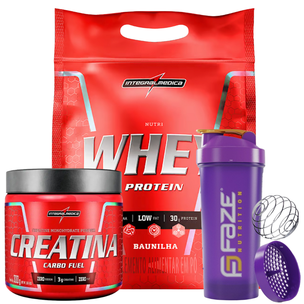 Kit Nutri Whey Refil 900g + Creatina CarboFuel 300g + Coqueteleira