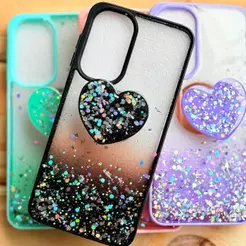 Capa Capinha com suporte de coração para Samsung Galaxy A06 / A07 / A17 / A26 / A36 / A56