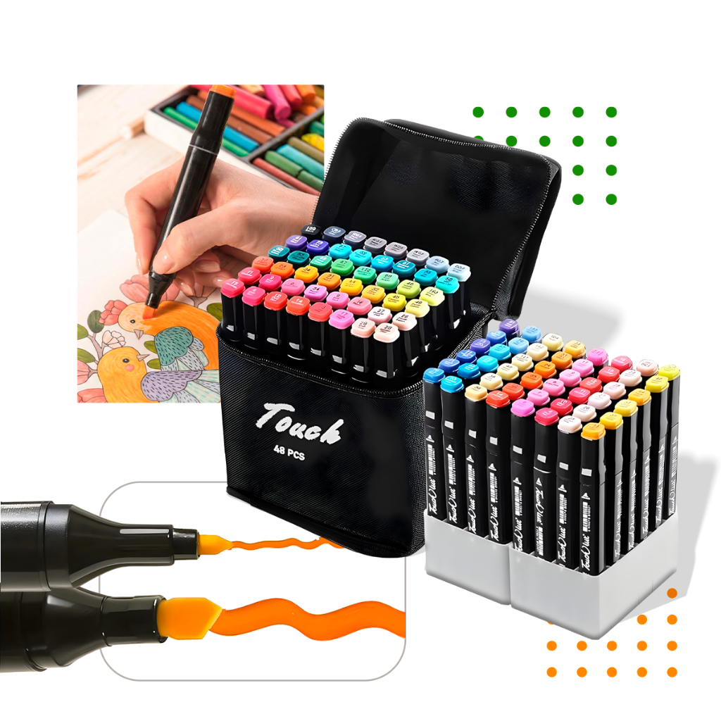 Estojo Conjunto 48 Caneta Colorida Ponta Dupla Marcador Cores Especial Escolar para colorir Canetinha Bobbie Goods