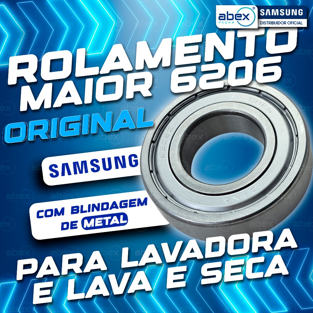Rolamento 6206 Zz Lavadora Lava E Seca Samsung WD10M WD11M WD90J WD106 WD0854 6601-000148 Original