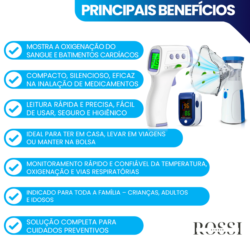 Kit Oxímetro de Dedo com Termômetro Infravermelho e Inalador Portátil — foto 2