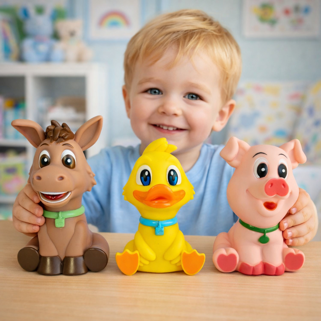 Brinquedo Fazendinha 3 Animais Fazenda Vinil Macio Mordedor Bebê Banho Infantil Menino Menina