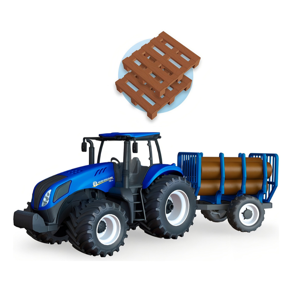Trator Brinquedo Miniatura Infantil New Holland T8 Com Carretinha Cor Tora Usual Brinquedos